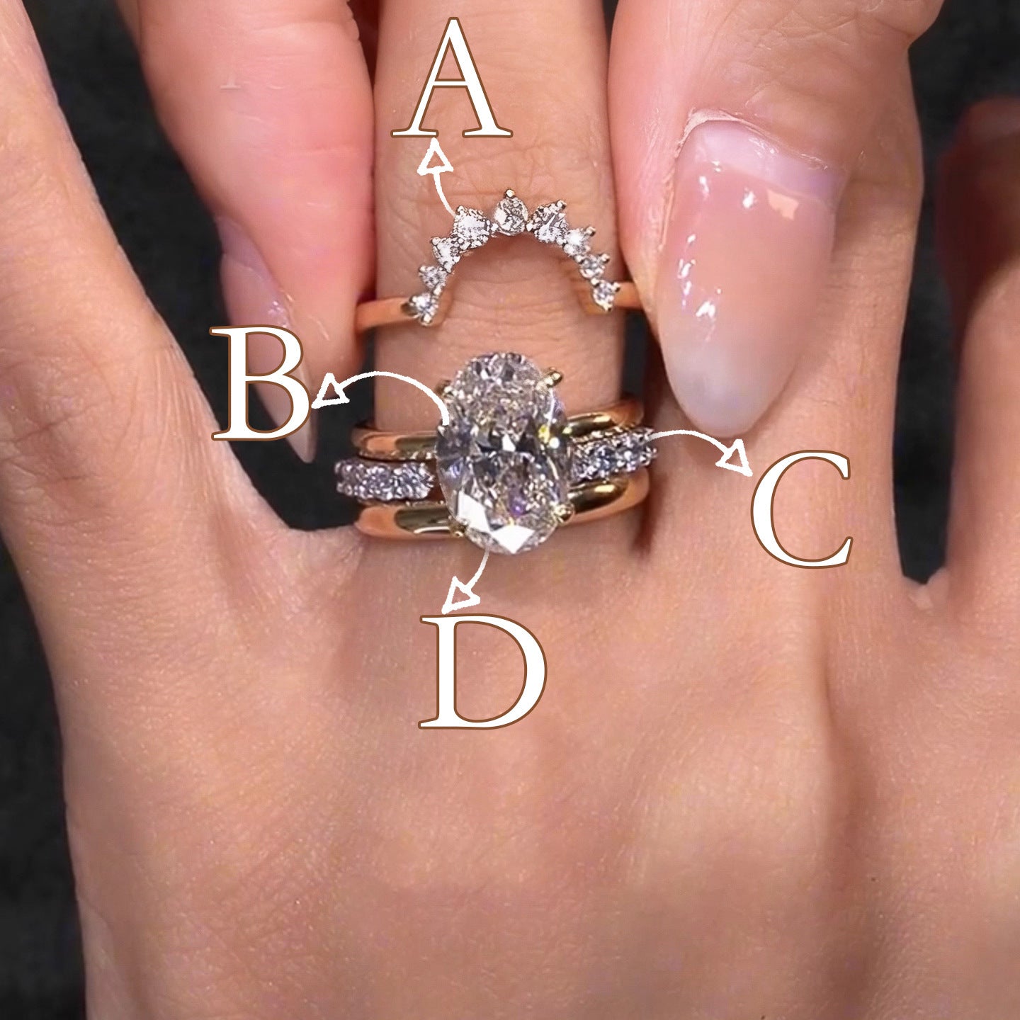💍💎【4 σε 1】Ανοιχτά Δαχτυλίδια με Στοιβαγμένα Διαμάντια