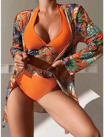 Γυναικεία μαγιό μπικίνι Cover Up Normal Swimwear Floral 3 τεμαχίων