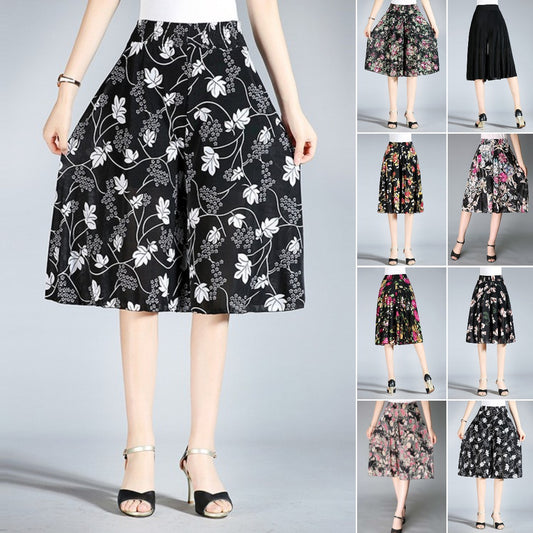 🎁【45-80kg】Νέο καλοκαίρι ελαστική μέση culotte φλοράλ ψηλόμεσο παντελόνι παντελόνι πόδι παντελόνι πλευρές