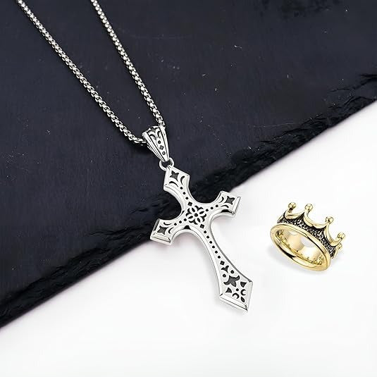 👑✝️ Κολιέ Vintage με σταυρό και στέμμα – σύμβολο πίστης, δύναμης και καθημερινής προστασίας
