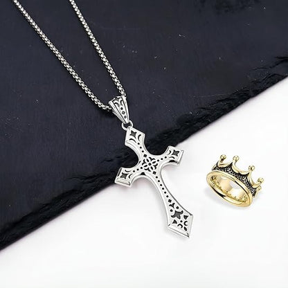 👑✝️ Κολιέ Vintage με σταυρό και στέμμα – σύμβολο πίστης, δύναμης και καθημερινής προστασίας