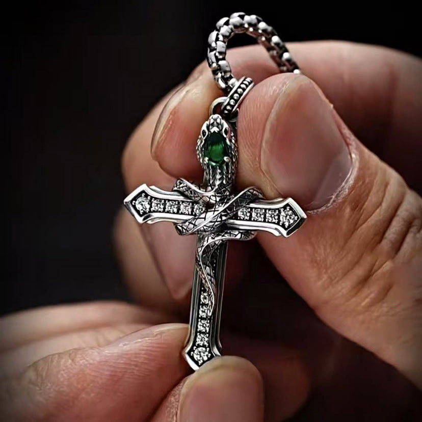 ✝【Αγοράστε 1, πάρτε 1 δωρεάν】Ασημένιο κολιέ με σταυρό φιδιού