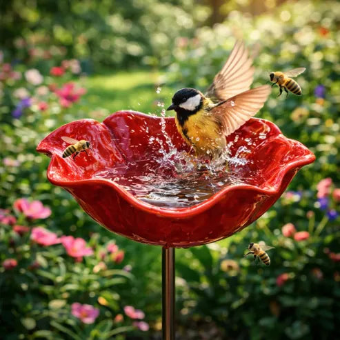 💖🎁🐦Κρεμαστό σιντριβάνι για λουτρά πουλιών σε στιλ καταρράκτη με ηλιακή ενέργεια