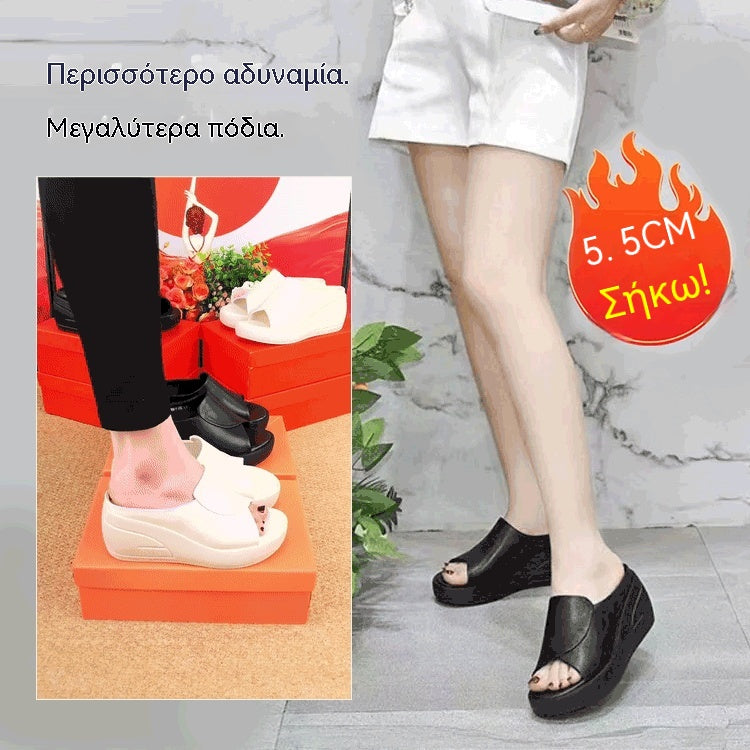 [30%OFF]🔥👡【Μεγέθη 35-42】Η σόλα έχει αυξηθεί κατά 5 εκατοστά.🔥🔥Κατασκευασμένο από γνήσιο δέρμα, με μαλακή και χοντρή σόλα.