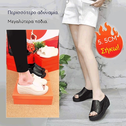[30%OFF]🔥👡【Μεγέθη 35-42】Η σόλα έχει αυξηθεί κατά 5 εκατοστά.🔥🔥Κατασκευασμένο από γνήσιο δέρμα, με μαλακή και χοντρή σόλα.