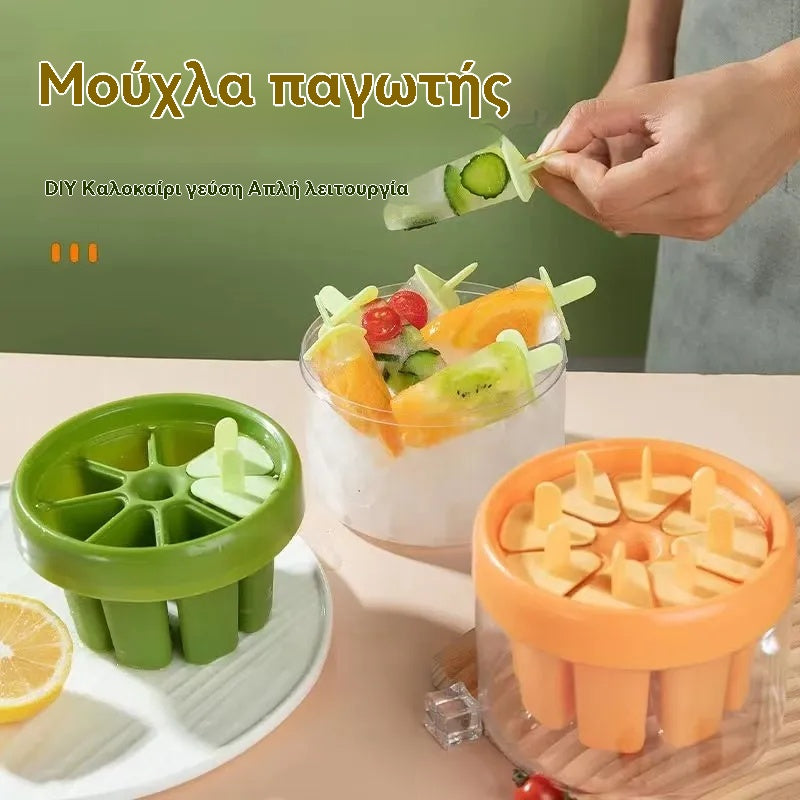 🍡 Φόρμα Παγωτού - Μηχανή Παγωτού Σιλικόνης με Ξυλάκια Γλυκού | 8 Θέσεις, Χωρίς BPA, Εύκολο Ξεφόρμα - Σπιτικά Παγωμένα Επιδόρπια, Κατάλληλο για Όλες τις Ηλικίες 🧊✨
