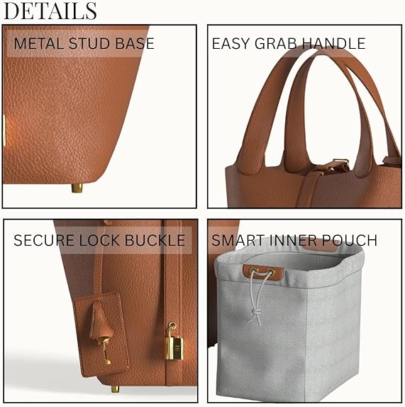 👜 Τσάντα bucket από γνήσιο δέρμα με κλείσιμο με κορδόνι και μίνι φερμουάρ.