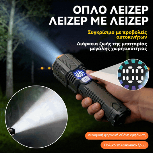 🔦💡⚡🔥Φακός υψηλής έντασης, μακράς διαρκείας, εξαιρετικά φωτεινός για εξωτερική και οικιακή χρήση, ζουμ, μεγάλης εμβέλειας, επαναφορτιζόμενος, με καθοδήγηση λέιζερ.