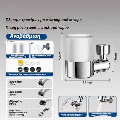 🚰💧🔄🔥Επέκταση κατά των πιτσιλιών μπαταρίας κουζίνας, φίλτρο γενικής χρήσης, καθαριστής νερού, ενίσχυση πίεσης, περιστρεφόμενο ακροφύσιο 360°, φυσαλιδωτής