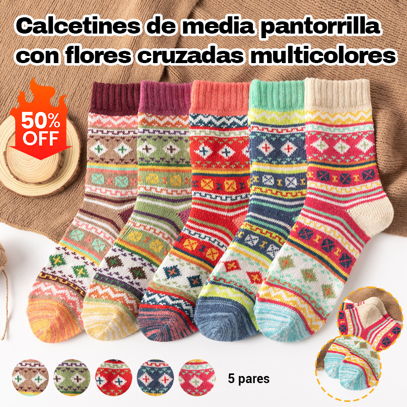 🧦🧦🔥🔥【5 ζευγάρια για 24 ευρώ --- Ένα ζευγάρι από κάθε χρώμα】Γυναικείες χοντρές ζεστές μάλλινες κάλτσες σε ρετρό στυλ.