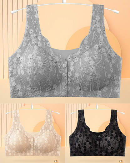 😍👙【3 τεμάχια】【40-100KG】Γυναικείο σουτιέν με δαντέλα χωρίς λάστιχο και κλείσιμο μπροστά