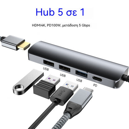 🔌✨ Φορητός διανομέας USB-C 5 σε 1 με έξοδο HDMI 4K 🎥💻