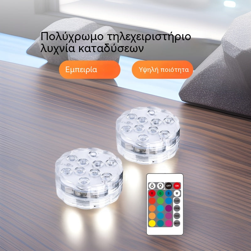 🏊[2 φώτα + 1 τηλεχειριστήριο] 🚨🚨Υποβρύχια αδιάβροχα φώτα LED με τηλεχειριστήριο, κατάλληλα για πισίνες.
