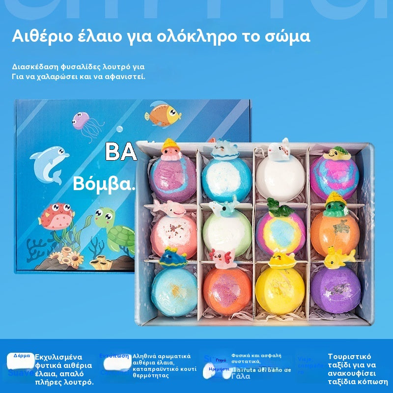 【12 τεμάχια 35 ευρώ】Σετ 12 μπαλών αλατιού μπάνιου σε σχήμα θαλάσσιων ζώων (60 γρ. η καθεμία) για παιδιά.