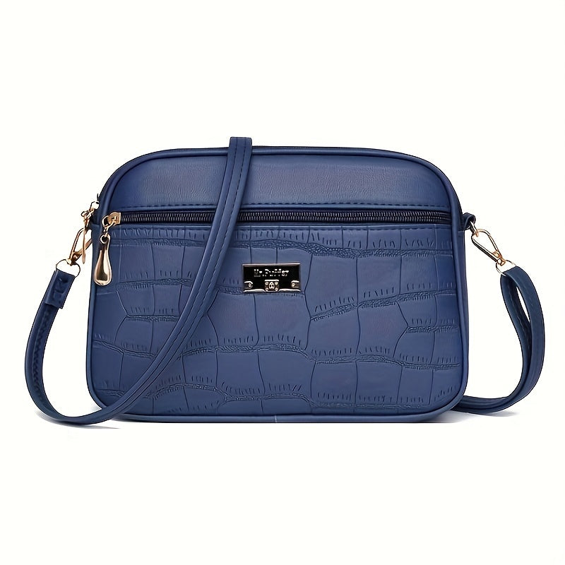 Μοντέρνα τσάντα Crossbody με ανάγλυφο κροκόδειλο για γυναίκες --- μεγάλη χωρητικότητα, απλό στυλ, με ρυθμιζόμενο ιμάντα ώμου