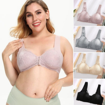 【31€】1 σετ 4 τεμαχίων σε 4 χρώματα【40-11kg】Σουτιέν Plus Size με κλείσιμο μπροστά και δαντέλα χωρίς μπανέλες