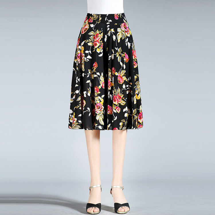 🎁【45-80kg】Νέο καλοκαίρι ελαστική μέση culotte φλοράλ ψηλόμεσο παντελόνι παντελόνι πόδι παντελόνι πλευρές