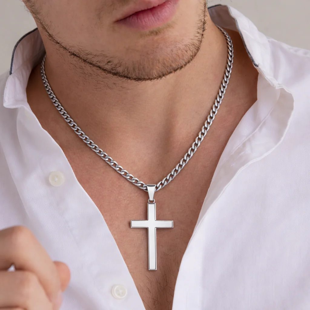 【30%OFF】【Αγοράστε 1 και πάρτε 1 δωρεάν】🌈🌈Ασημένιο κολιέ 925 με μακρύ σταυρό και πανκ, κολιέ χιπ χοπ