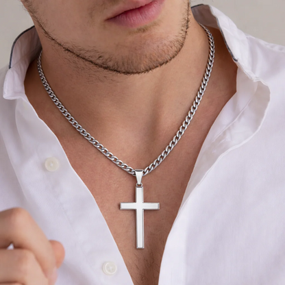 【30%OFF】【Αγοράστε 1 και πάρτε 1 δωρεάν】🌈🌈Ασημένιο κολιέ 925 με μακρύ σταυρό και πανκ, κολιέ χιπ χοπ