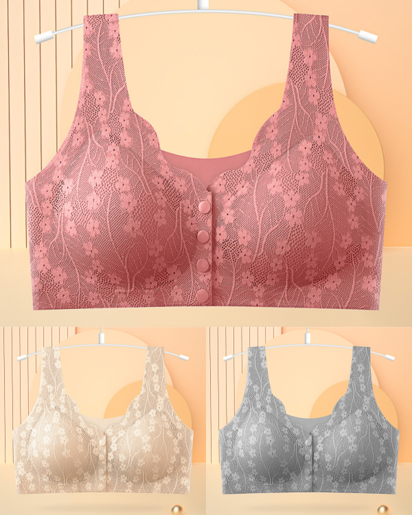 😍👙【3 τεμάχια】【40-100KG】Γυναικείο σουτιέν με δαντέλα χωρίς λάστιχο και κλείσιμο μπροστά