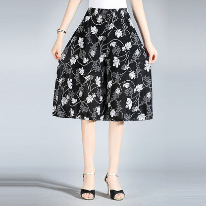 🎁【45-80kg】Νέο καλοκαίρι ελαστική μέση culotte φλοράλ ψηλόμεσο παντελόνι παντελόνι πόδι παντελόνι πλευρές