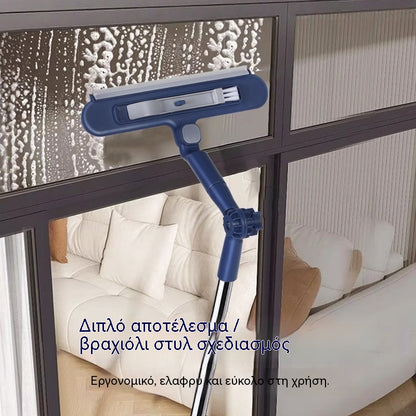 🧼✨ Σκουπάκι διπλής όψης 2 σε 1📏 με εκτεταμένη λαβή, κατάλληλο για τον καθαρισμό παραθύρων μεγάλου ύψους.