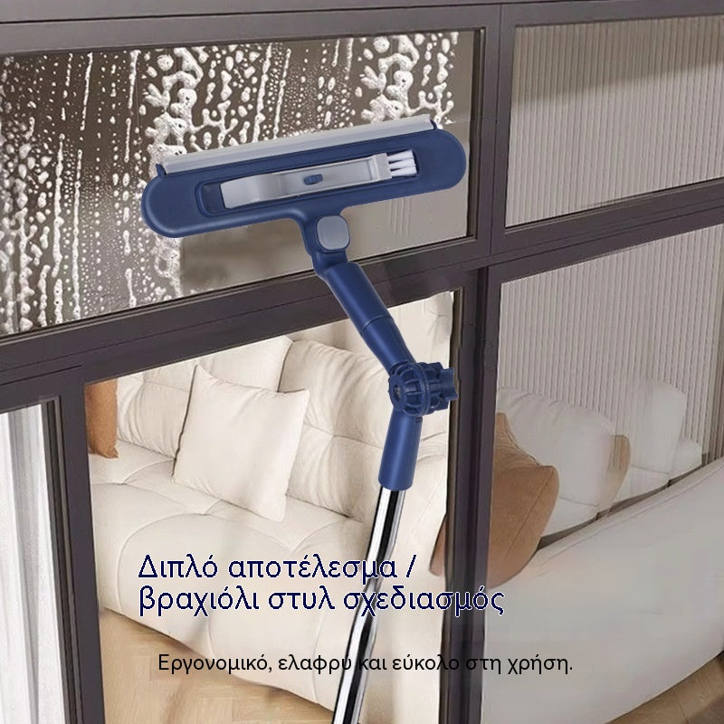 🧼✨ Καθαριστικό τζαμιών διπλής όψης 2 σε 1 με τρίψιμο και σπάτουλα📏 με εκτεταμένη λαβή για εργαλείο καθαρισμού τζαμιών ψηλών κτιρίων