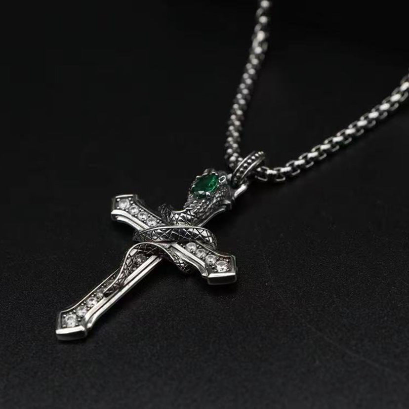 ✝【Αγοράστε 1, πάρτε 1 δωρεάν】Ασημένιο κολιέ με σταυρό φιδιού