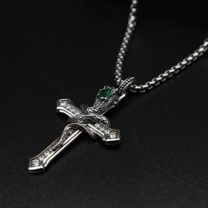 ✝【Αγοράστε 1, πάρτε 1 δωρεάν】Ασημένιο κολιέ με σταυρό φιδιού