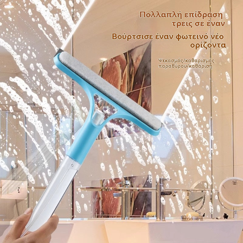 👍👍【24€】Λευκό + Μπλε / 1 σετ των 2-----Αυτό το εργαλείο καθαρισμού τζαμιών 3 σε 1 είναι ένα διπλής όψης, πολυλειτουργικό καθαριστικό καθρεφτών με ενσωματωμένη λειτουργία ψεκασμού.